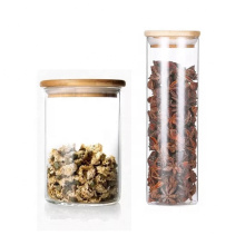 custom size logo food grade large glass storage jars with bamboo lid cork stopper for tea dry herb saffron SJ-08B